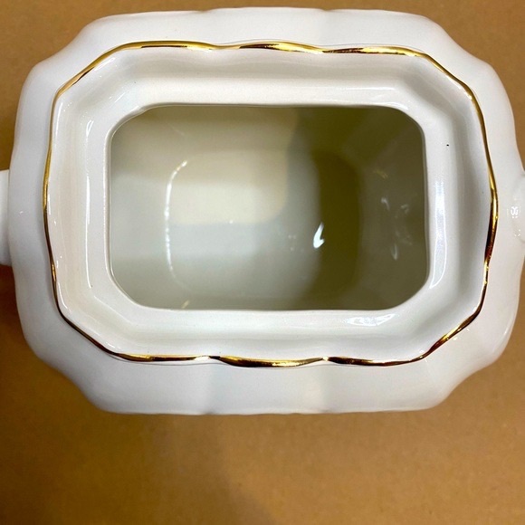 Vtg Windsor by James Sadler Cube Pink Rose Floral Bouquet Teapot with Lid Gold - Picture 9 of 16